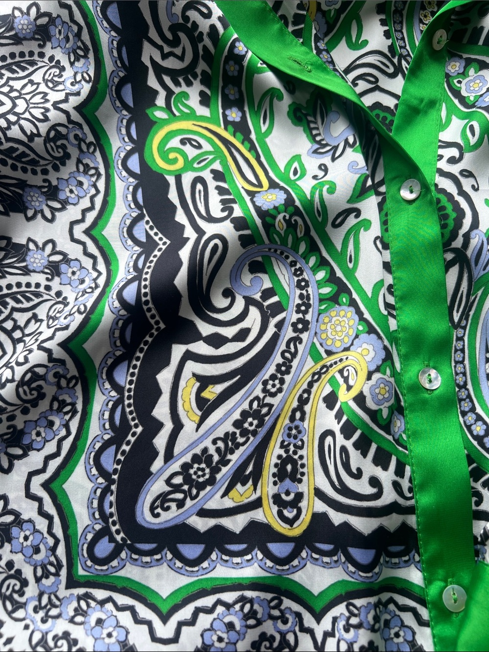 Zara Green White Black Paisley Button-Front Blouse - Picture 2 of 4